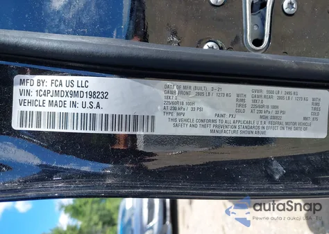 2021 Jeep Cherokee Limited 4X4 from USA, damaged, VIN 1C4PJMDX9MD198232